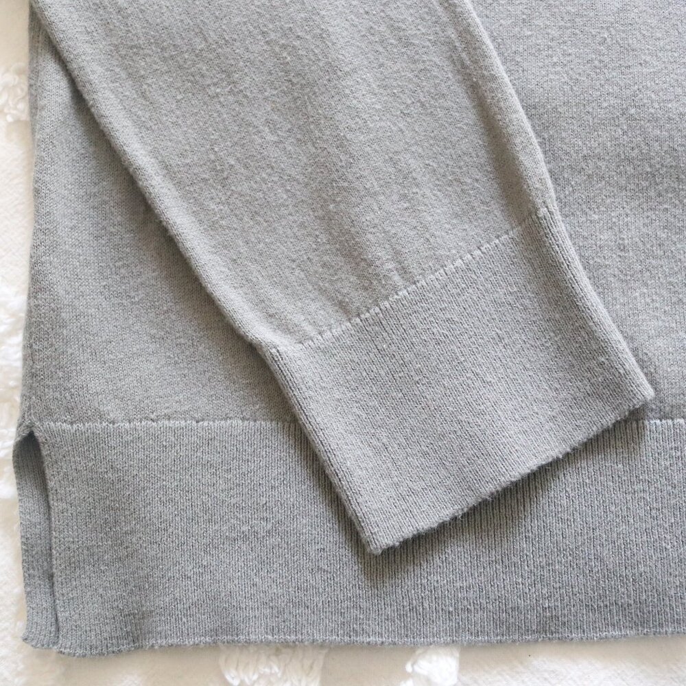 Loft | Soft Sage Green Grey Lightweight Button Front Crewneck Cardigan Sweater - Picture 5 of 13